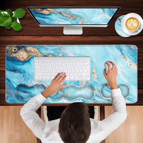 Keyboard Wrist Rest and Mouse Pad with Wrist Support Set Ergonomic Coaster,Memory Foam,Easy Typing Pain Relief,Large XL Desk Mat 31.5"x 11.8",Abstract Marble Texture - Image 4
