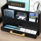 Mind Reader 5-Compartment Desktop Organizer, Rustic Wooden Storage Rack with Drawer for Papers, Accessories, and Office Supplies, 12.5" L x 4.25" W x 7.5" H, Black - Image 5