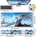 Keyboard Wrist Rest and Mouse Pad with Wrist Support Set Ergonomic Coaster,Memory Foam,Easy Typing Pain Relief,Large XL Desk Mat 31.5"x 11.8",White Dragon Cloud - Image 2