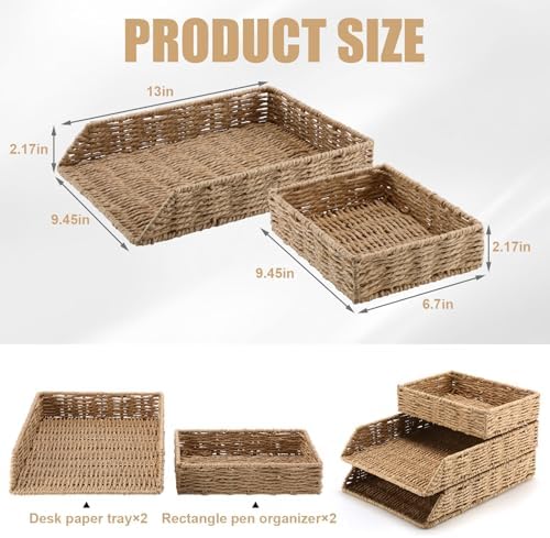 Geelin 3 Pack Paper Rope Woven Stackable Letter Paper Tray, Primary - Image 2
