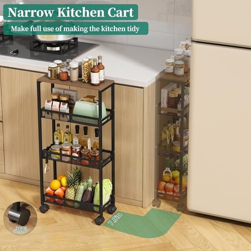4-Tier Slim Utility Rolling Laundry Cart with Wheels, Black - Image 4