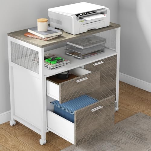 Tribesigns Modern File Cabinet with Drawers for Letter-Sized File and Door, Lockable lateral Filing Cabinet Printer Stand with Storage Shelves and with Rolling Caster for Home Office (Oak) - Image 5