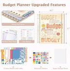Ospelelf Budget Planner Undated, Money Expense Tracker with Pocket & Stickers, Thick Cardboard Cover, Large Pages for Spacious Writing, Original Fun Colorful Design, 12 Month Financial Notebook Beige - Image 2