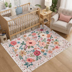 DUKINO 4x5 Area Rug for Entryway, Soft Floral Washable Rug Non Slip, Beige - Image 3