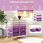 LDAILY 12 Drawer Rolling Storage Cart, Craft Cart Organizer on Wheels with Metal Frame, Large Capacity & Smooth Drawers for Living Room, Classroom, Office (Gradient Purple) - Image 5
