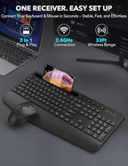 Wireless Keyboard and Mouse Combo - Full-Sized, Ergonomic Wrist Rest - Image 4
