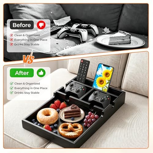 Bamboo Sofa Tray Insert with 2 Cup Holders for Sectionals - Image 4
