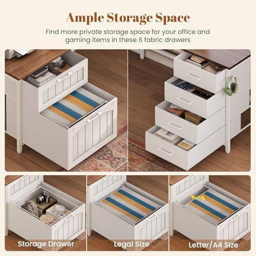 SEDETA Reversible Farmhouse L Shaped Office Desk with 6 Drawer, Hutch - Image 4