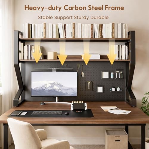 Lefedrasticity 3 Tier Desktop Bookshelf with Pegboard Desktop Organizer Shelf for Dorm Heavy-Duty Desk Shelf Organizer Desk Bookshelf for Office Dorm Room Gaming Desks (Black, 45.3" L) - Image 6