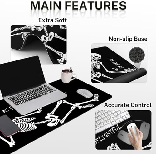 Britimes Keyboard Mouse Pad Set, 4 in 1 Desk Mat Set, Skull Skeleton Black - Image 6