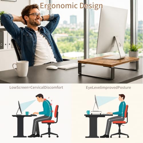 XINYAO 2 Pack Monitor Riser for Desk, Wood and Steel, 16*12*3 inch, Brown - Image 4