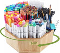 walowalo Bamboo Rotating Art Supply Organizer Caddy Holds 800+ Pencils Spinning Crayon 160 Marker Holder Desk Brush Colored Pencil Storage for Office Classroom Organization Stationary (Larger VER) by walowalo