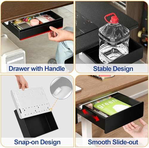 Under Desk Storage Drawer Organizer,3 Pack Self-Adhesive Slide Out Desk Drawers Under Table for Shelf,Office Supplies,Home,Large & Medium & Small,Black - Image 6
