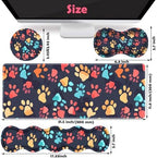 Large XXL Gaming Desk Mat 31.5"x 11.8", Ergonomic Keyboard Wrist Rest & Mouse Pad Wrist Rest + Coaster Set, Non-Slip Base, Memory Foam, Office and Home, Color Dog Paw Prints - Image 6