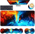 Keyboard Wrist Rest and Mouse Pad with Wrist Support Set Ergonomic Coaster,Memory Foam,Easy Typing Pain Relief,Large XL Desk Mat 31.5"x 11.8",Ice Wolf and Fire Wolf by CICPLKSE