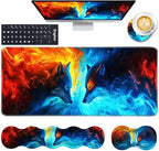 Keyboard Wrist Rest and Mouse Pad with Wrist Support Set Ergonomic Coaster,Memory Foam,Easy Typing Pain Relief,Large XL Desk Mat 31.5"x 11.8",Ice Wolf and Fire Wolf by CICPLKSE