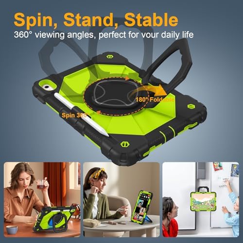 Case for iPad (A16) 11th/10th Generation 11/10.9 Inch 2025/2022, Ubearkk for iPad a16 case with Screen Protector, 360 Degree Rotating Stand Shoulder Strap Pencil Holder,Black Green - Image 4