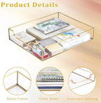 BTSKY 1 Pack Golden Glass Desk Tray, Multi-Purpose Organizer for A4 Paper, Documents, Desk Supplies, Makeup, Clear File Tray with Metal Frame, Stackable Decorative Storage for Home Office Vanity - Image 5