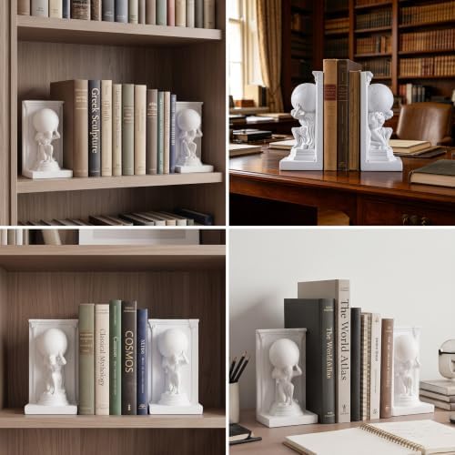 White Atlas Bookends Set of 2, Classic Greek Mythology Statues with Globes - Image 5