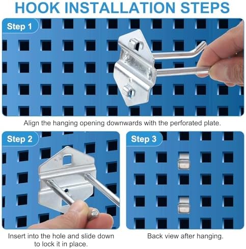 uxcell 10Pcs Metal Square Peg Board Hooks, 7.9" Heavy Duty Exhibition Display Hooks Square Hole Peg Double Rod for 3/8" Spaced Pegboards, Retail Shelf Rack Hook, Silver - Image 4