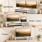 Dual Monitor Stand, 42.5 Inch Wood Monitor Riser with Drawers, 2 Tier Desktop Organizer for Computer Laptop TV, Large Screen Stand for Home Office Desk - Image 6