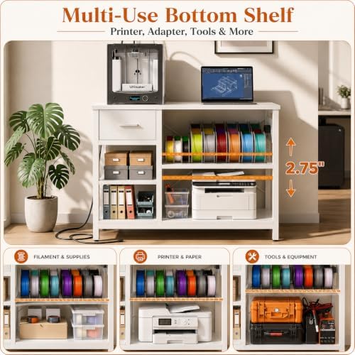 Homieasy 3D Printer Stand with Filament Storage, 39.4" x 23", White - Image 4
