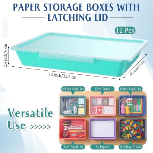 Tinlade 12 Pcs Classroom Paper Storage Bins with Lids, Vibrant, 13x10in - Image 2