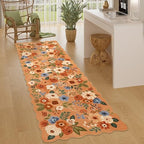 DUKINO 2.6x8 Runner Rug, Floral Washable Kitchen Rugs Non Slip, Orange - Image 3