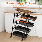 5-Tier Slim Storage Cart, Wooden Top Rolling Kitchen Cart with Pull-Out Baskets & Wheels, Narrow Space Utility Cart Slide Out Organizer for Kitchen, Bathroom, Laundry Room, Black - Image 3
