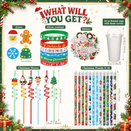 Baderke 12 Sets Classroom Christmas Party Favors with Cups, Santa - Image 3