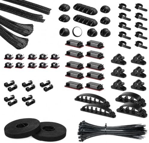 Cable Organizer Kit With Silicone Clips Ties And Sleeves For Desk Workspace Management For Charging Cords Headphone Wires Data Cables Suitable For Home Office Travel, Black 9-Piece Set: 166PCS by Unknown