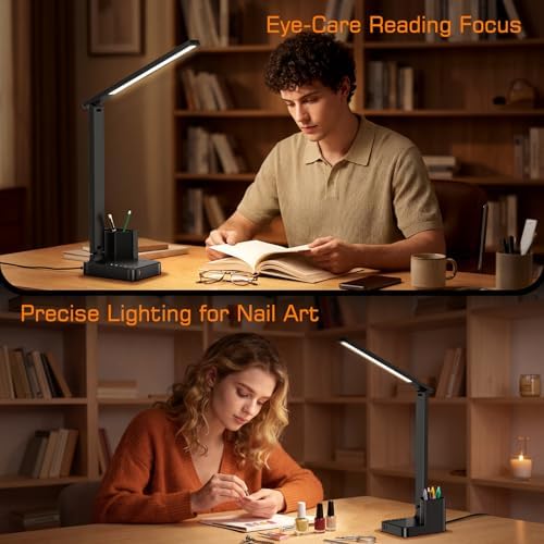 cozoo LED Desk Lamp USB A/C AC Pen Holder Dorm Home Office Desk Light Black - Image 3