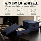Bigso Oskar Canvas Fiberboard Document Letter Box - File Organizer Box for Important Paperwork - Document Storage with a Lid & Handle - 3.3 in x 10.2 in x 13.8 in - 3 Pack - Blue - Image 2