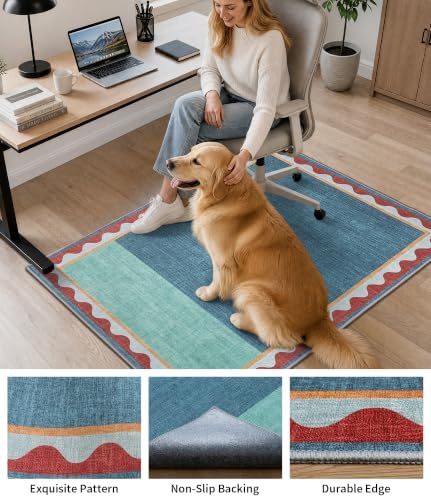 chakme Office Chair Mat for Hardwood Floor, 72"x48" (Blue Scalloped Border) - Image 6