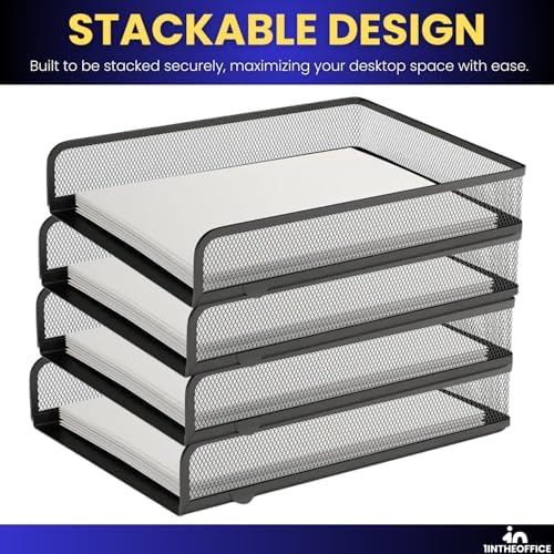 1InTheOffice Letter Trays for Desk Stackable, Front-Load Mesh Desk Tray Organizer, Black, 2 Pack - Image 6