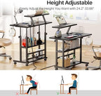 Adjustable Height Standing Desk with Power Outlets, Rolling Stand Up Desk with Monitor Stand and Storage Shelves, 31.5" Small Mobile Computer Desk, Portable Laptop Table (Black with Monitor Stand) - Image 3