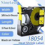 NineLeaf 8 Pack Compatible Labels Tape Replacement for Dymo 18054 3/8 inch Black on Yellow Heat Shrink Tube Labels 9mm x 1.5m for Wires and Cables Use in Rhino 4200 5200 5000 6000 3M Label Maker - Image 2