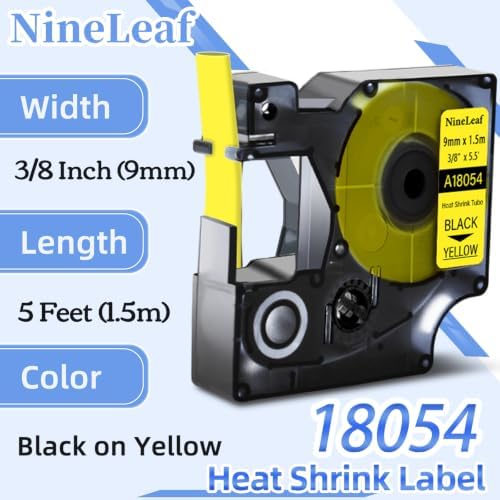 NineLeaf 8 Pack Compatible Labels Tape Replacement for Dymo 18054 3/8 inch Black on Yellow Heat Shrink Tube Labels 9mm x 1.5m for Wires and Cables Use in Rhino 4200 5200 5000 6000 3M Label Maker - Image 2