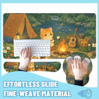 Cute Cat Desk Mat Set Cozy Camping Large Mouse Pad with Wrist Rest 4in1 Desk Mat for Desktop Ergonomic Computer Desk Arm Wrist Anti-Slip Computer Ergonomic Mouse Pad Home Office Gaming - Image 4