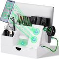 Sleek White PU Leather Charging Station with Drawer - 6-in-1 Multi-Device Desktop Organizer Docking Hub for iPad, Tablet, Laptop, Phone, Watch, Office Home Gift Idea by LADSTAG