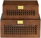 2PCS Decorative Rattan Storage Box Basket with Lid Wooden Frame - Image 2