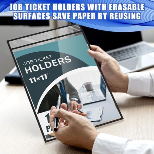 Feifeiya 10 Pack 11 x 17 Inch Job Ticket Holders, Dry Erase Pockets, Clear Paper Sleeves, Shop Ticket Holders, Writable and Erasable Document Cover, Transparent Pocket Cover(Black) - Image 6