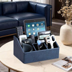 PU Leather Desk Organizer, Remote Control Holder, Dark Blue - Image 2