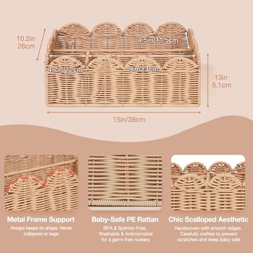 Wicker Diaper Caddy Organizer, Rattan Baby Basket, Flesh Tone, L - Image 3