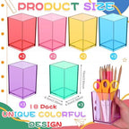 18 Pack Colorful Clear Acrylic Pen Holder Acrylic Square Pencil Organizer Rainbow Colors Pencil Holder Makeup Brush Holder Desk Pencil Cup Stationery Organizer for Desk Dorm Home Office Supply - Image 2