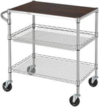 Finnhomy 3 Tier Heavy Duty Commercial Grade Utility Cart with Wood Top, Wire Rolling Cart with Wheels and Handle Bar, Kitchen Carts on Wheels, Metal Cart with 600 LBS Capacity, Chrome by Finnhomy