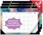 Taja 3 Pack of Desk Calendar 2026-2027, Jul 2026-Dec 2027, 17" x 12" by Taja