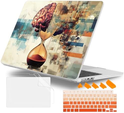 Case for 2026/2025/2024/2023 MacBook Air 15-inch Laptop Release M5 A3448 /M4 A3241 /M3 A3114 /M2 A2941, Stylish Protective Hard Shell Cover for MacBook Air 15.3 inch, Brain & Hourglass by WelcomeViseNewitems
