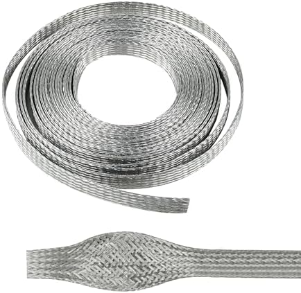 1/2" Wide Tinned Copper Braided Metal Wire Shielding Sleeve Ground Strap Automotive Flat Mesh Flexible Expandable Sheath (12mm ID-38ft) by BuyUneed