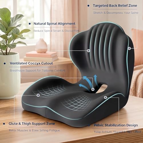 Ergonomic Waist Support and Seat Cushion, 2-in-1 Memory Foam Pad (Black) - Image 4